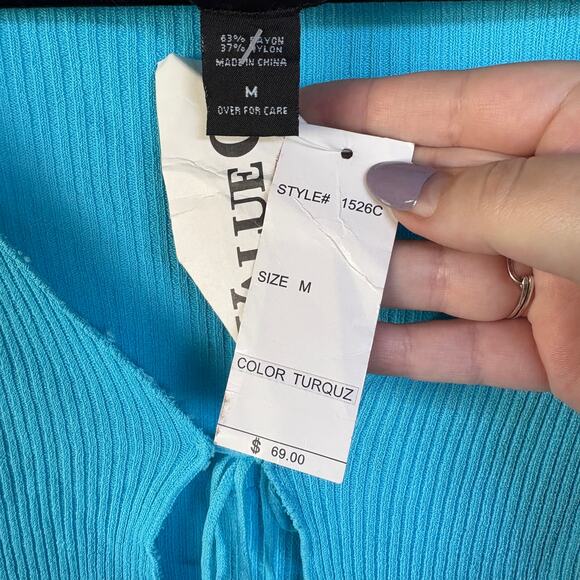 NWT Y2K Bright Blue Tiered Tie Front Cardigan Lizzie McGuire 2000s Top Medium - Picture 6 of 7